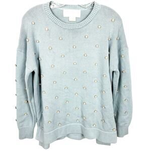 Mestiza New York Dolcetto Cadiz Pearl Crochet Ribbed Sweater Blue Size Medium